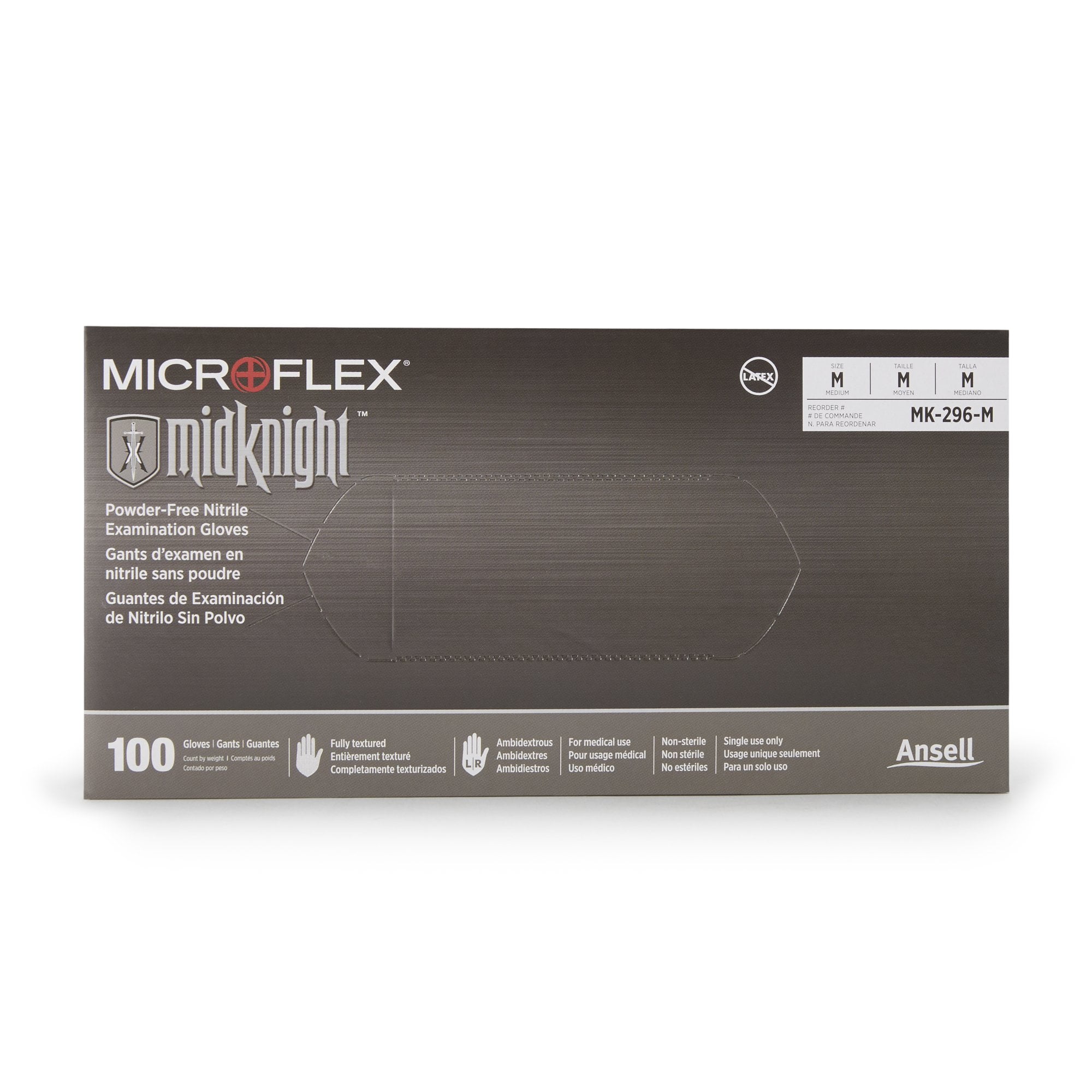 Ansell Microflex MK-296 MidKnight Disposable Nitrile Exam Glove, Black Medium, Case of 1000
