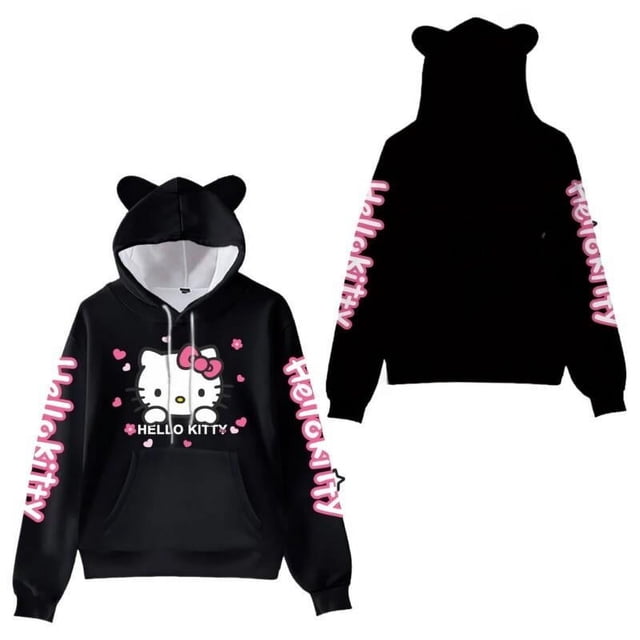 Sudadera con capucha con estampado de Hello Kitty de Sanrio Kawaii para mujer, ropa de otoño estilo Y2K, sudadera holgada informal de manga larga para hombre