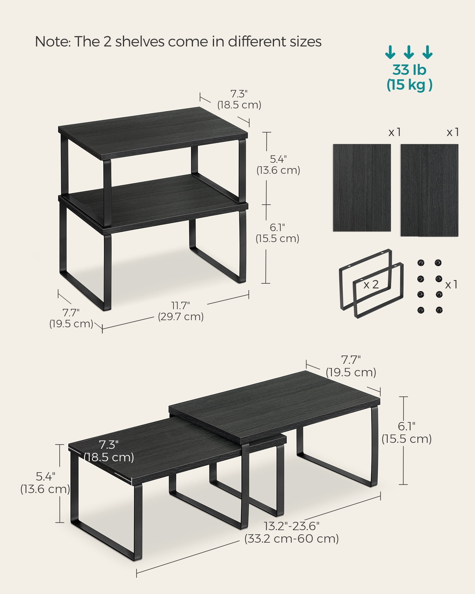 Cabinet Organizer Shelf, Set of 2 Kitchen Counter Shelves, Kitchen Storage, Spice Rack