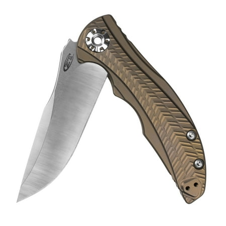 Zero Tolerance 0609 Pocketknife; 3.4-inch CPM 20CV Drop Point Blade with Two-Toned Finish; 3D Textured Titanium Handle, Anodized Bronze; KVT Ball Bearing Manual Open; Reversible Pocketclip; 3.3