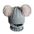 thumbnail image 1 of Children Winter Braid Knitted Beanie Cap Double Pompom Warm Neck Hat Scarf Set, 1 of 10