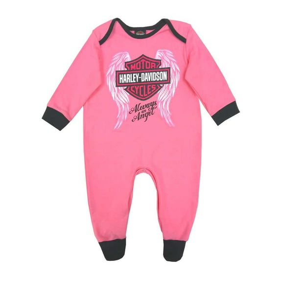 Harley-Davidson Baby Girls' Glittery Interlock Footed Coveralls, Pink (6/9M), Harley Davidson