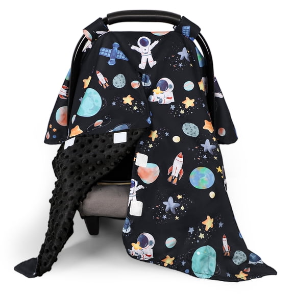 Baby Car Seat Cover, Windproof Carseat Cover for Infant Girls, Infant Warm Carseat Canopy with Double Layer Fabric for Winter, Compatible with Most Baby Car Seat, Space