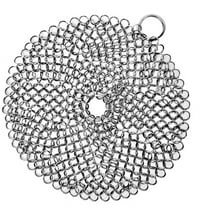 Tkrady Cast Iron Cleaner 316L Stainless Steel Chainmail Scrubber for Skillet, Wok, Pot, Pan; Pre-Seasoned Pan Dutch Ovens Waffle Iron Pans Scraper Cast -Round
