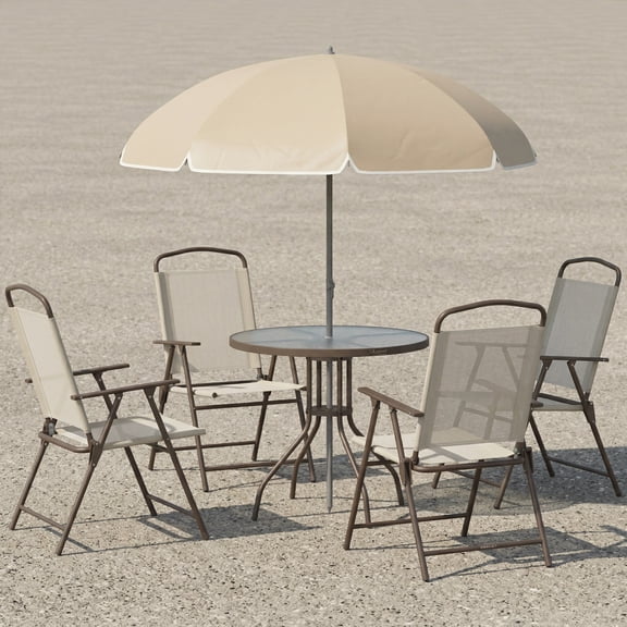 Zateety 6 Piece Patio Steel Dining Table Set, Beige