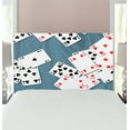thumbnail image 1 of Casino Headboard, Abstract Background with Playing Cards Metropolitan Tourist Attractions, Upholstered Decorative Metal Bed Headboard with Memory Foam, Twin Size, Slate Blue Red Black, by Ambesonne, 1 of 4