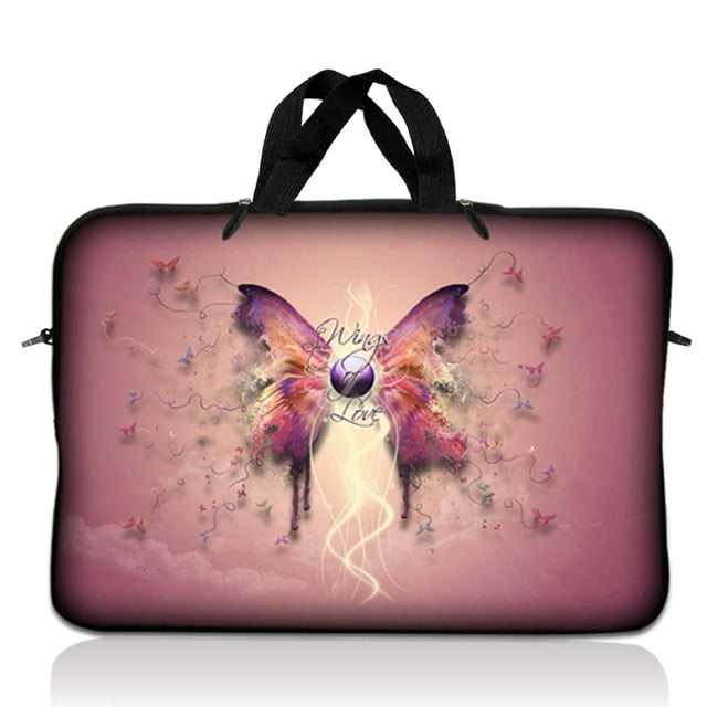LSS Laptop Sleeve Bag 10.2 Inch Pink Butterfly Floral Neoprene Case