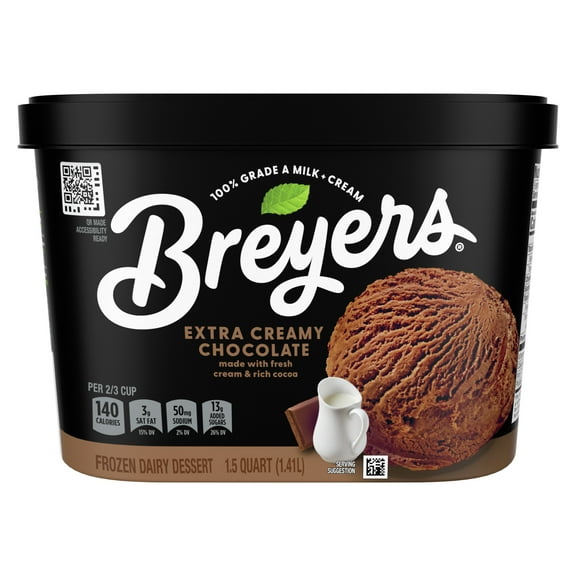 Breyers Extra Creamy Chocolate Frozen Dairy Dessert Gluten-Free Kosher Milk, 48 oz 1 Count