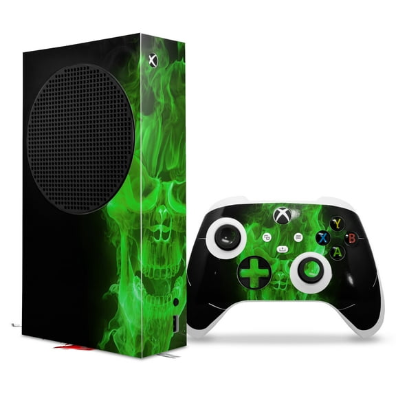 WraptorSkinz Skin Wrap compatible with the 2020 XBOX Series S Console and Controller Flaming Fire Skull Green (XBOX NOT INCLUDED)
