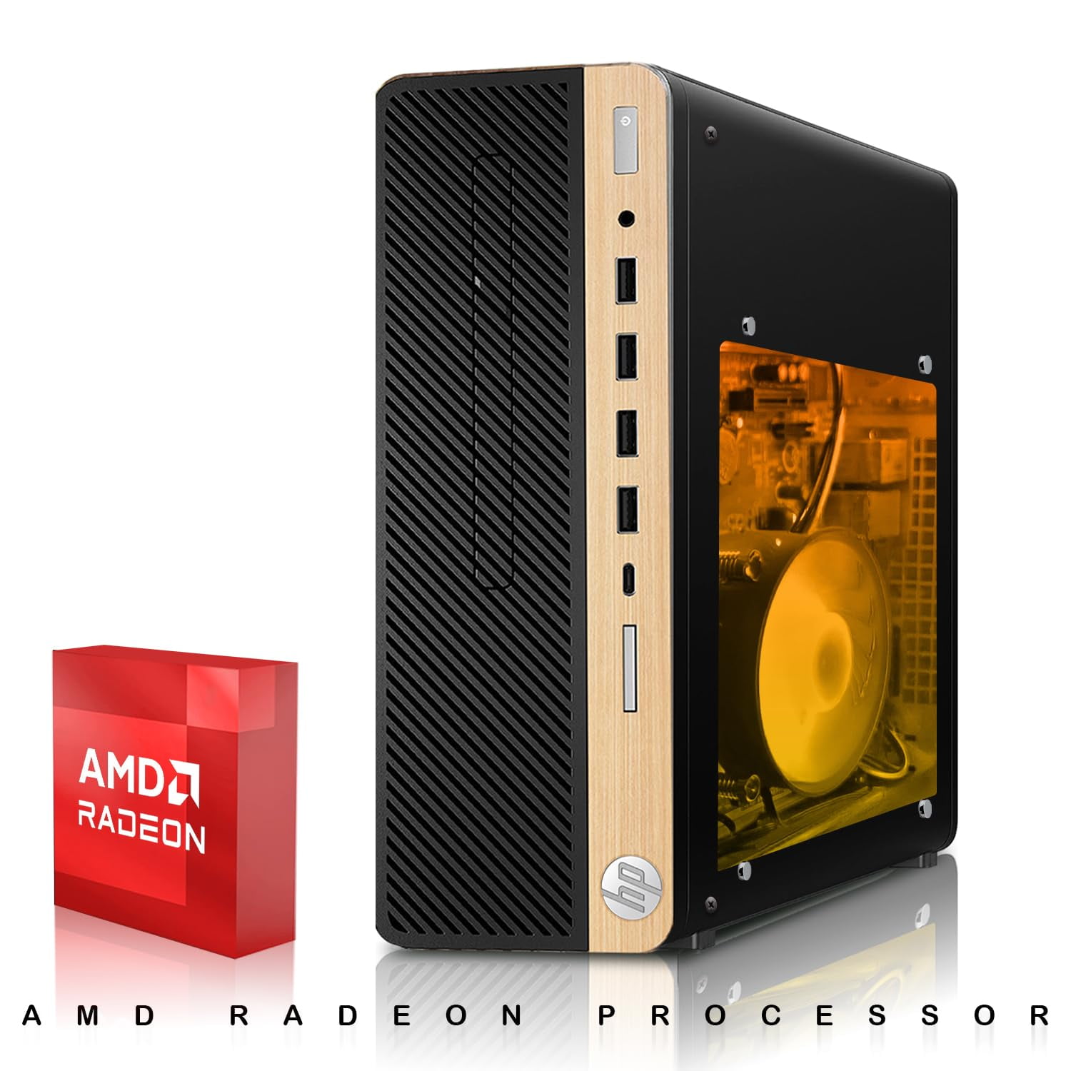 Restored HP Half Light Gaming PC Desktop Computer – AMD Pro A10-9700,RX 550 Graphics,8GB RAM,256GB SSD,Dual 27 Inch Curved Monitor,RGB Keyboard with AI Copilot,Mouse,WiFi,RGB Headphone,Windows 11 (Refurbished)