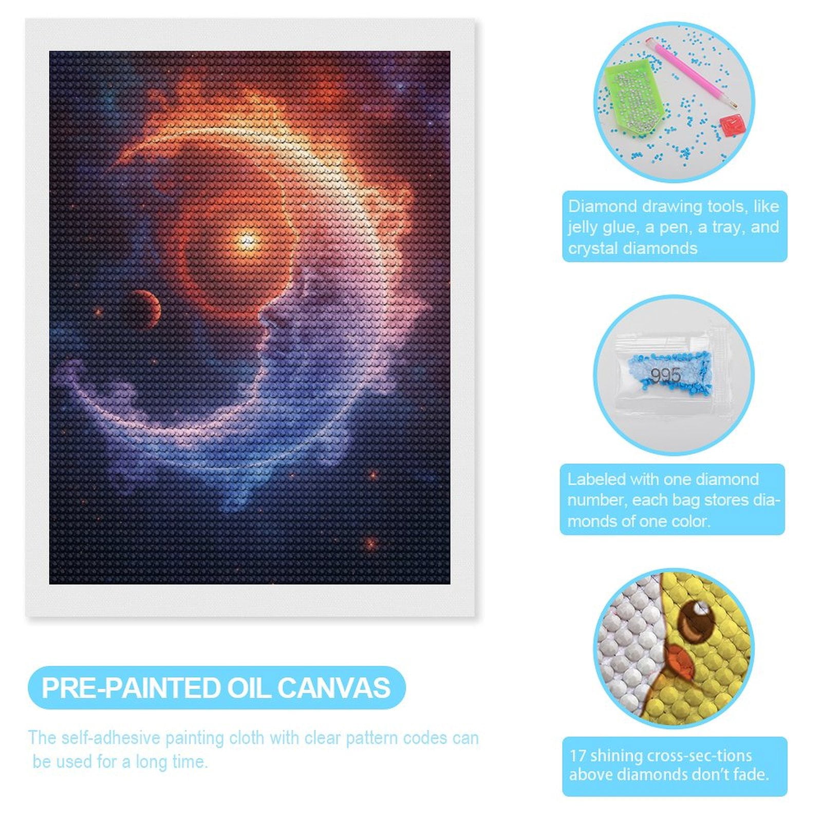 Diamond Art Kits for Adults, Astral Crescent Lunar Flame Face 5D Diamond Painting Kits for Adults Beginners, DIY Full Drill Diamond Painting, Gem Art and Crafts 12x16