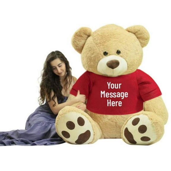 Custom Personalized Big Plush® Giant 6 Foot Teddy Bear Soft wears Tshirt that You Design, Weighs 22 Pounds - 72-inches Tan Color