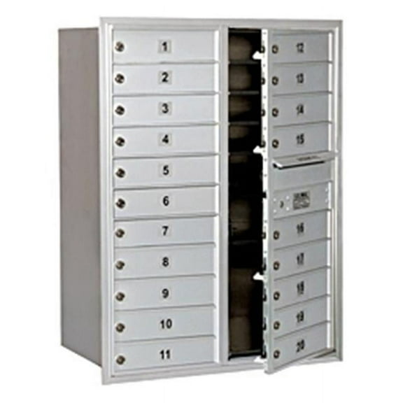 11 Door High Recessed Mounted 4C Horizontal Mailbox with 20 Doors in Aluminum with Private Access - Front Loading
