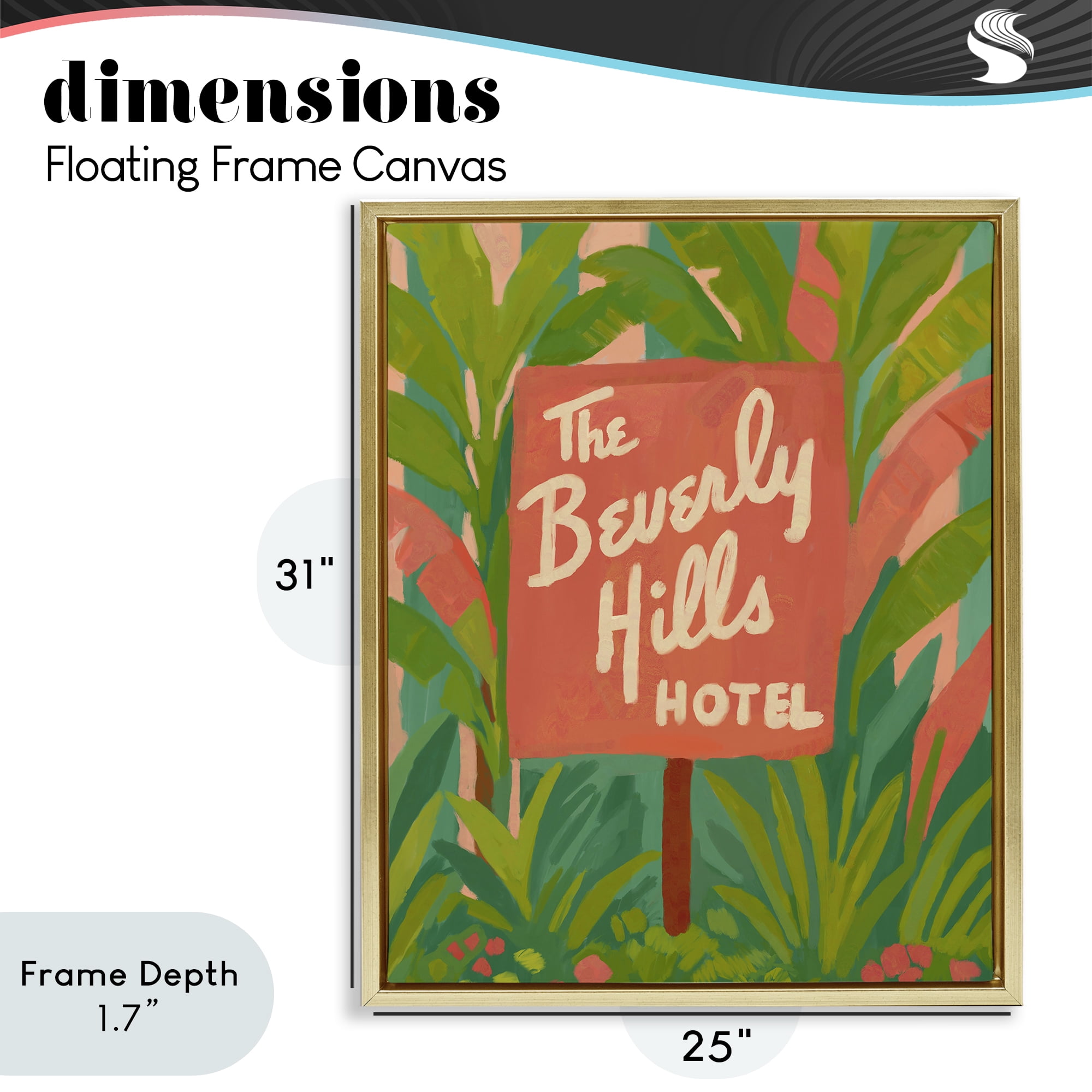 Stupell Industries Tropical Beverly Hills Hotel Gold Framed Floater Canvas Wall Art, design by Amelia Noyes