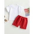 thumbnail image 4 of Bagilaanoe 4th of July Clothes for Toddler Baby Boys Short Sleeve Letter Print T-shirt Tops + Shorts + Headband 6M 12M 18M 24M 3T Kids Independence Day Outfits 2pcs Short Pants Set, 4 of 8