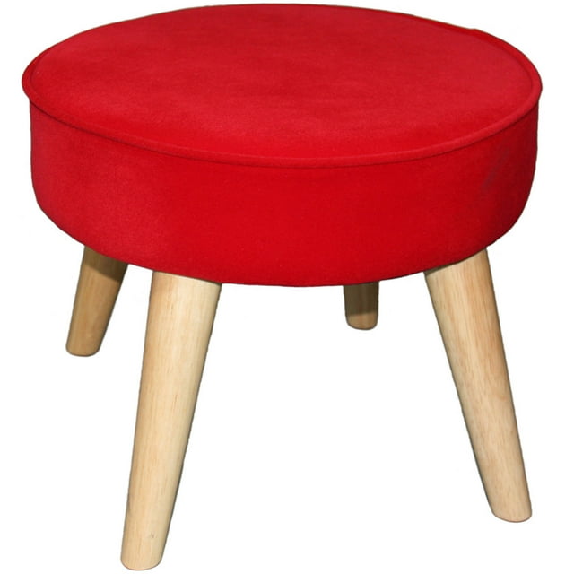13.5" Tall Mid-Century Design Foot Stool, Red Suede