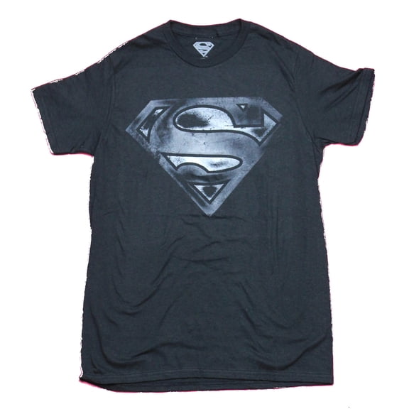 Superman  Mens T-Shirt  - Distressed Gray Logo On Black (Small)