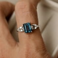 thumbnail image 3 of Emerald cut November birthstone ring, sterling silver,London blue three stone engagement ring, 3 of 3