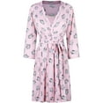 thumbnail image 2 of SofiePJ, Women's, Ultra Soft Warm Poly Suede Stretchy Printed 3 PC Belted Lace Hem Robe Set w/ Chemise & Shorts, Light Pink, M, 2 of 7