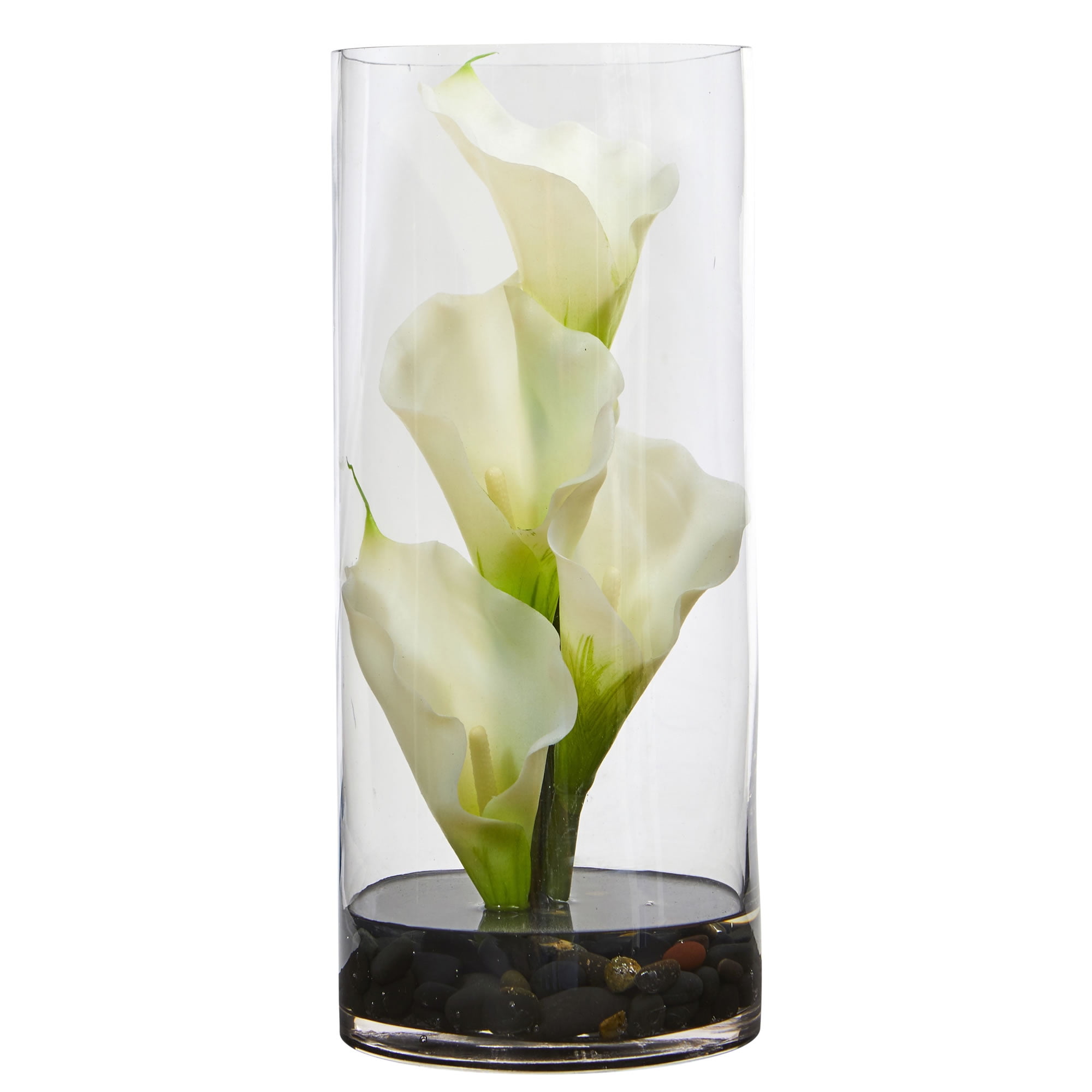 Nearly Natural 12 in. Calla Lily Artificial Arrangement in Cylinder