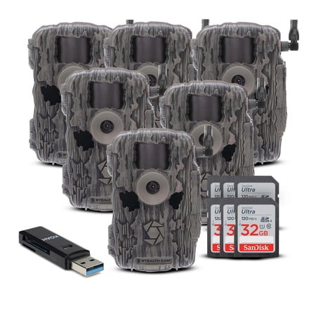 Stealth Cam Fusion X-Pro 36MP 720P Cellular Dual Sim Trail Camera (6-Pack) Bundle with 32GB Memory Card and Reader (13 Items)