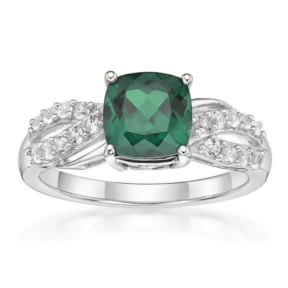 Jay Heart Designs 925 Sterling Silver Created Emerald and Created White Sapphire Ring