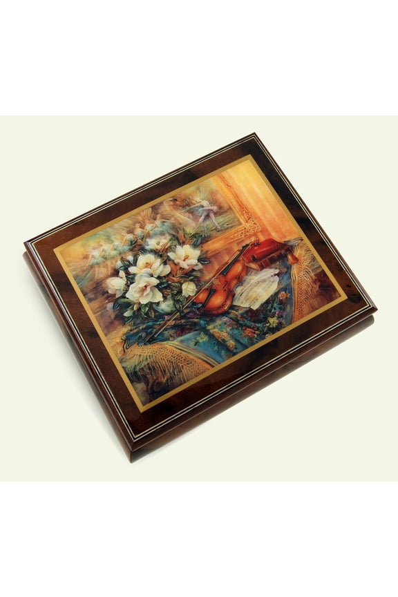 Exquisite Wood Tone Ercolano Musical Jewelry Box - "Swan Melody" by Lena Liu - Always (Berlin)