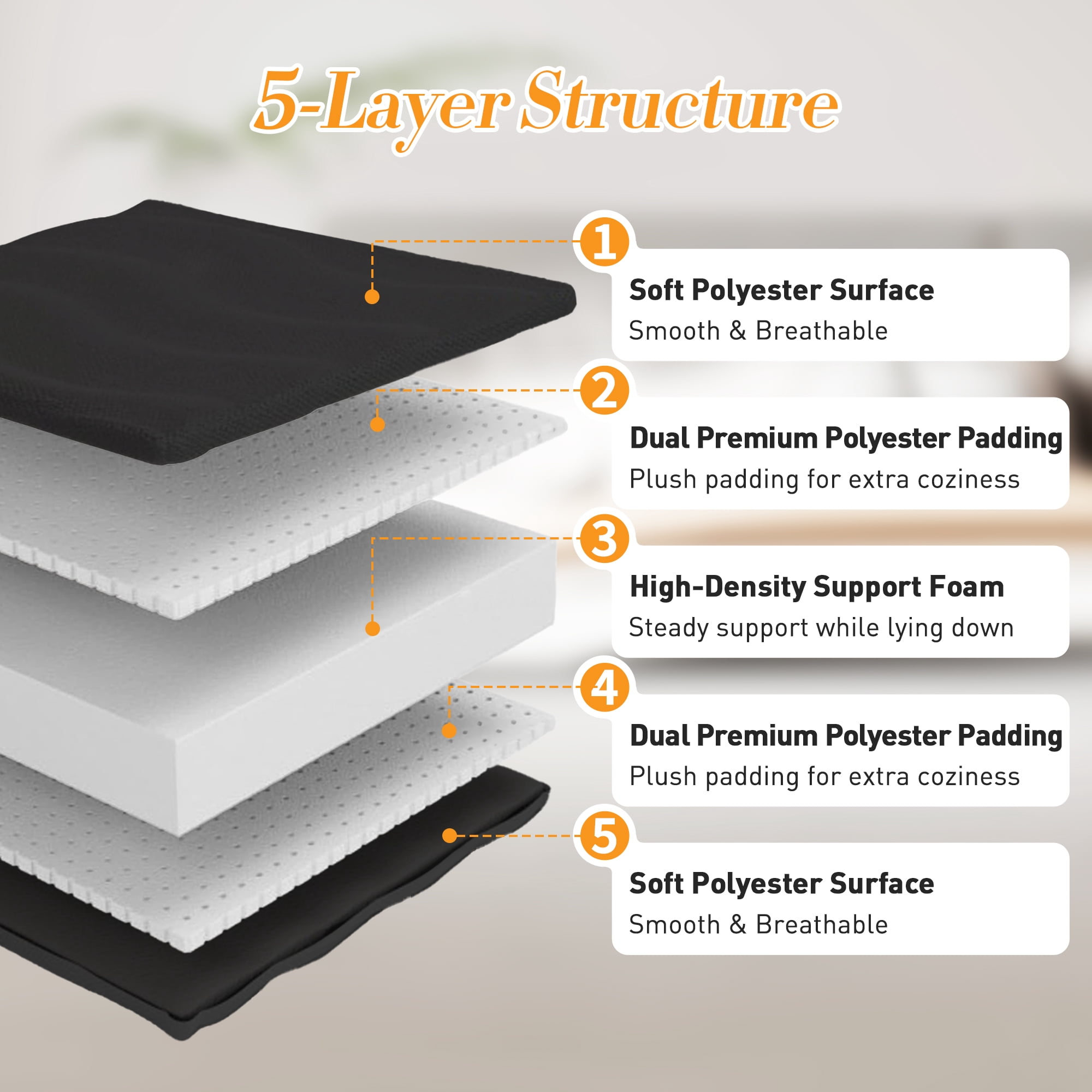 CONCETTA Memory Foam Futon Mattress, Twin Size, Foldable Tatami Floor Mattress with Storage Bag, Black
