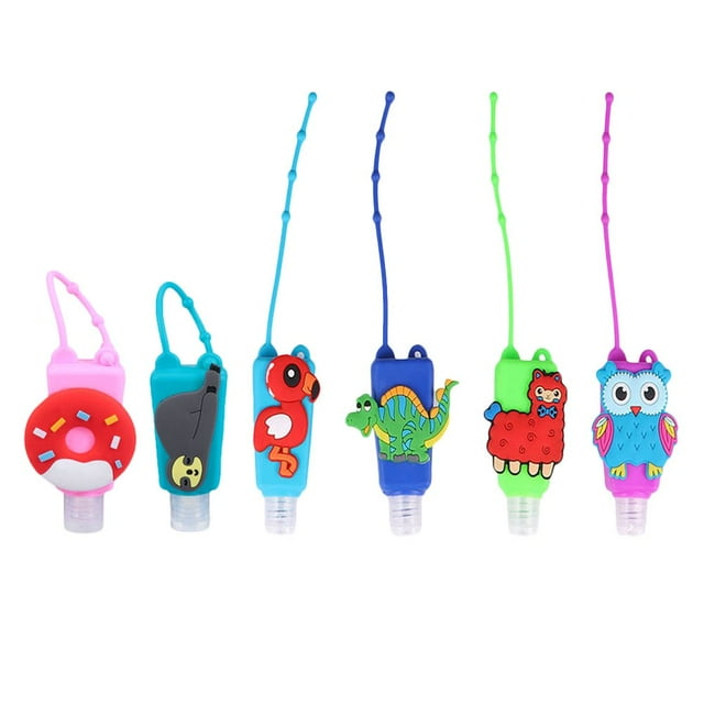 6 Sets Cartoon Silicone Hand Sanitizer Holder Empty Carriers Refillable Bottles