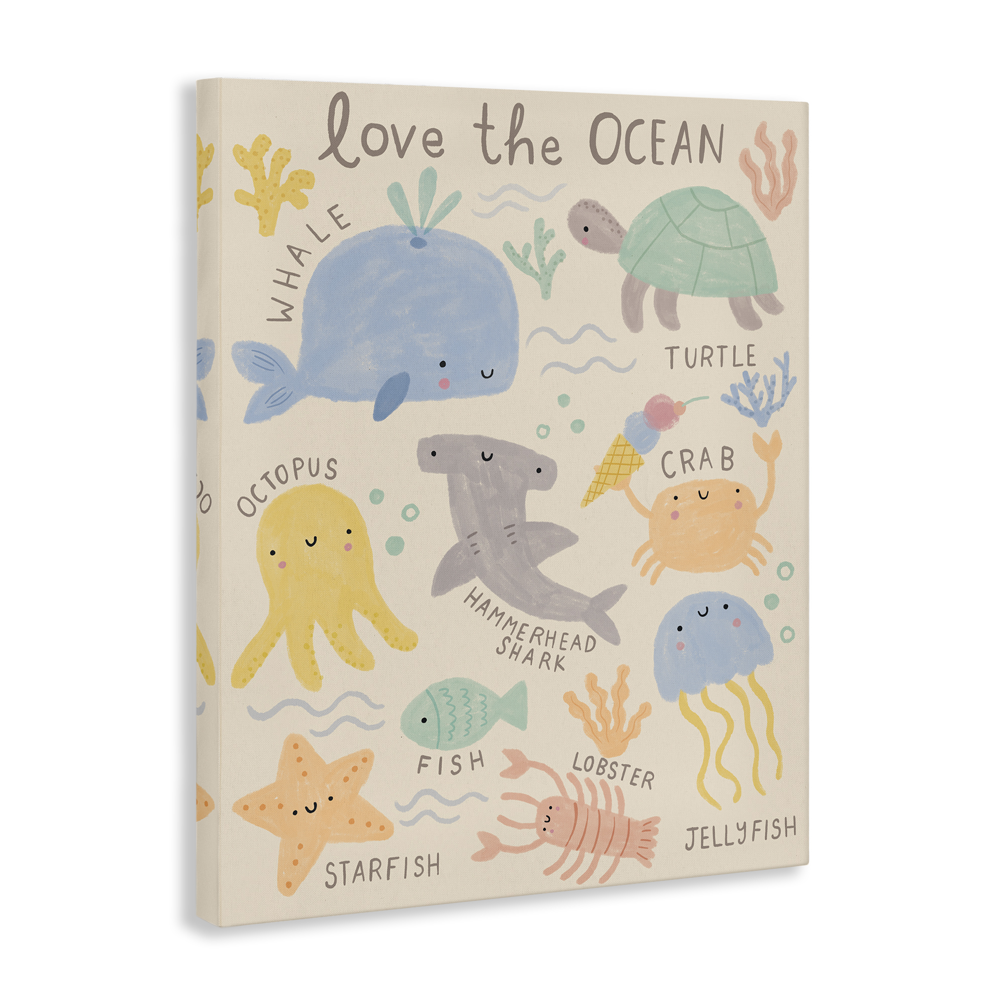 Stupell Industries Love The Ocean Creatures Animals Painting Wrapped Canvas Art Print Wall Art, 24 x 30