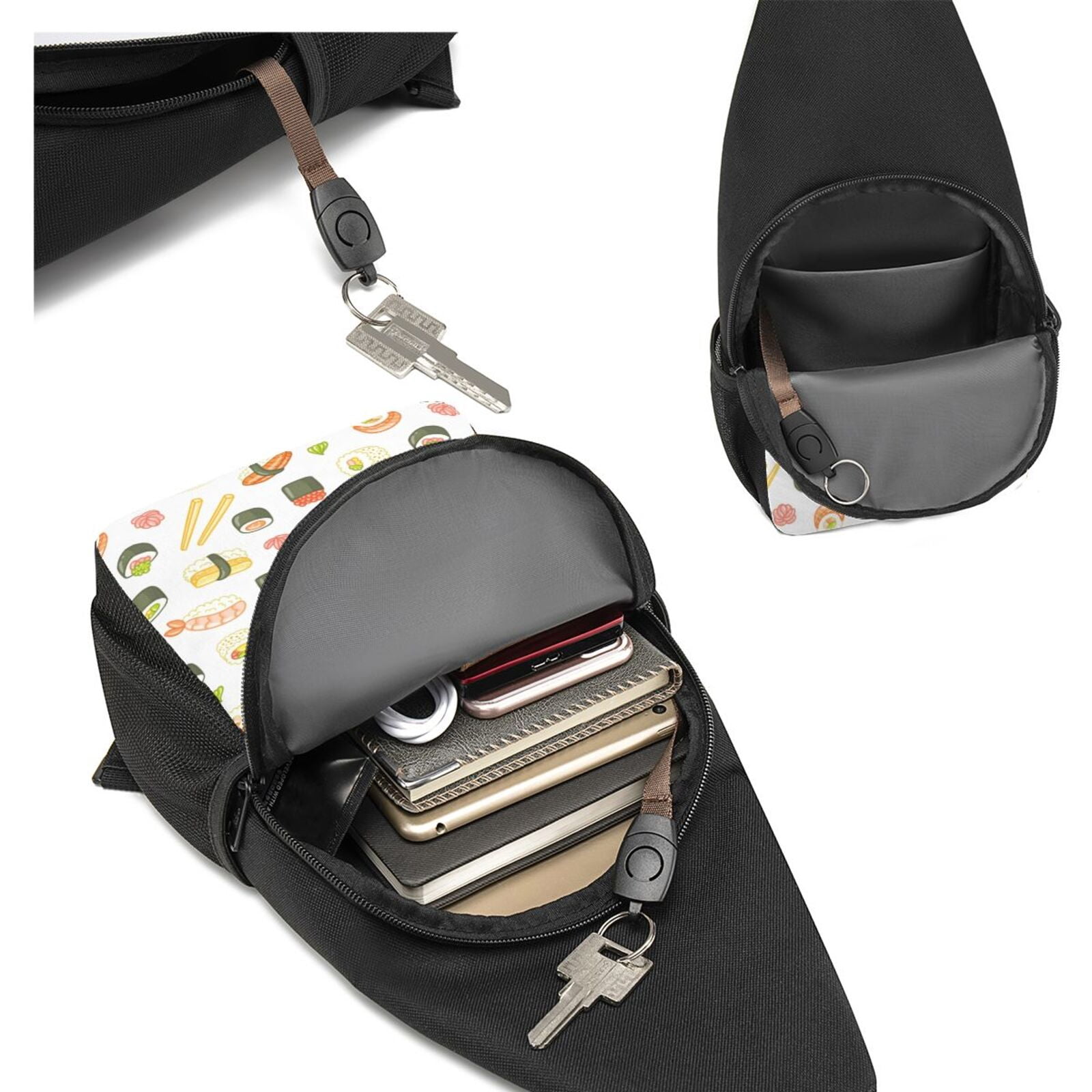Xecao's Sushi and Rolls Print Sling Bag: A Versatile Chest, Shoulder, and Crossbody Backpack for Casual Days Out, Perfect for Both Men and Women