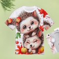 thumbnail image 4 of Autumn Hedgehogs Delight Womens Tops Women's Fashion Casual Short Sleeve Flower Print Round Neck Pullover Top Blouse, 4 of 7