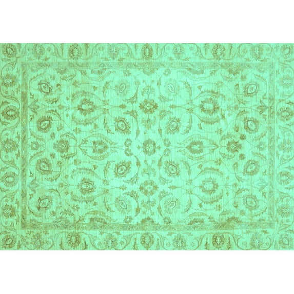 Ahgly Company Machine Washable Indoor Rectangle Oriental Turquoise Blue Traditional Area Rugs, 7' x 9'