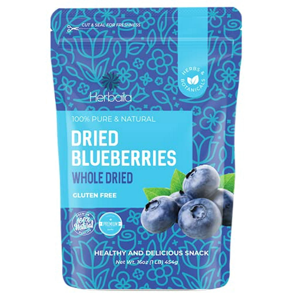 Dried Blueberries No Sugar Added, 16 oz. Whole Dry Blue Berries, Bulk