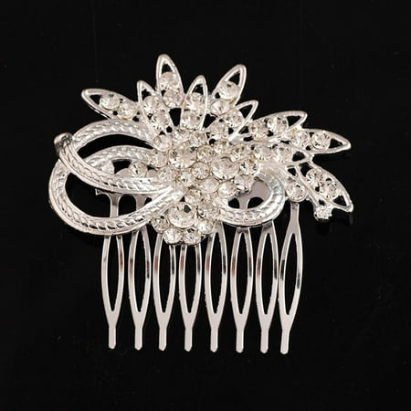 Tuscom Flower Hair Side Comb Silver Rhinestones Opal Crystal Vintage Bridal Hair Clips Accessories for Women