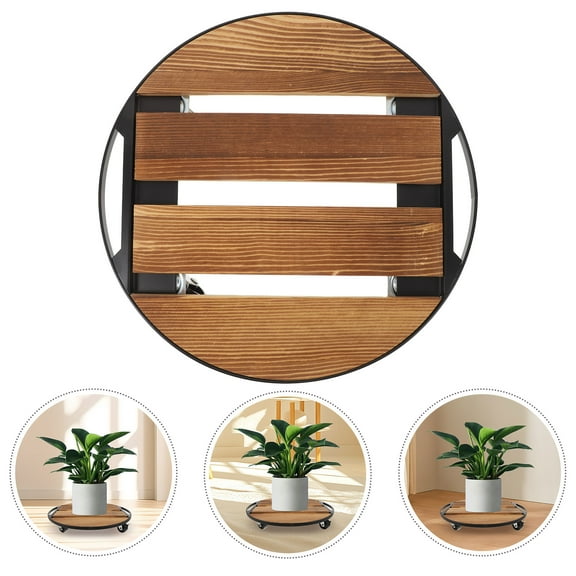 MLINS Round Wooden Plant Stand Movable Plant Tray with Wheels Flower Pots Rolling Plant Dolly Casters Heavy Duty Plant Holder Plant Roller Base
