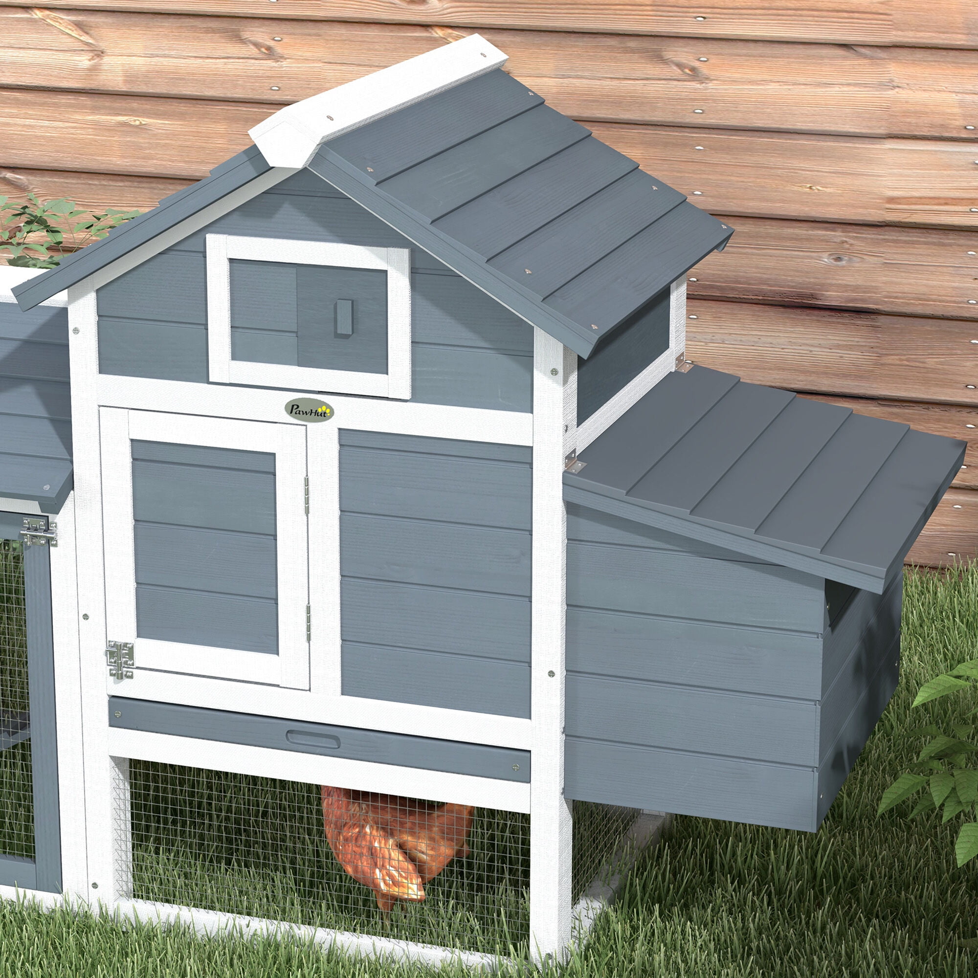 Dog Crate, PawHut 59" Small Wooden Chicken Coop Hen House Poultry Cage for Outdoor Backyard with 2 Doors, Nesting Box and Removable Tray, White, White Pet Playpen,Wood Chicken Coop