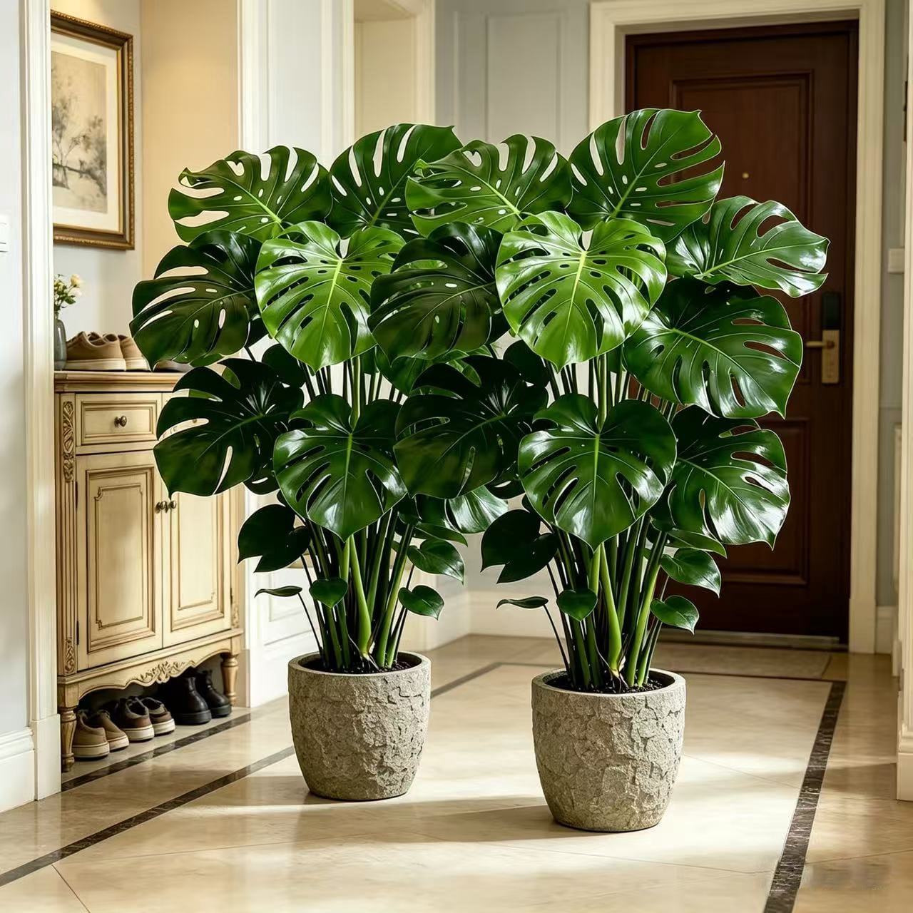 2PCS 33.46in Artificial Monstera Deliciosa Plant, Faux Swiss Cheese Tree with 24  Lush Leaves, UV Resistant Fake Tropical Plant for Indoor Outdoor Home Office Living Room Decor, No Pot