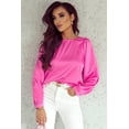 thumbnail image 5 of Women's Pink Satin Puff Long Sleeve Crewneck Blouse, 5 of 5