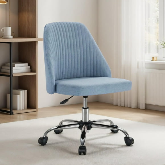 Silla de escritorio Simple Deluxe sin brazos azul con ruedas
