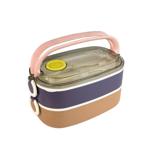 LONCHERA ANTIDERRAME PORTATIL 2 NIVELES Ideal para el control de porciones, acero inoxidable, incluye cuchara, libre de aromas y sabores, agarradera de goma, seguros laterales, ideal para micro ondas