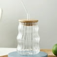 thumbnail image 6 of Ribbed Glass Cups 16.9oz with Bamboo Lids and Straws, Drinking Glasses Tumbler Cups-Reusable, Vintage Glass Cups, Ribbed Glassware for Iced Coffee Juice Beverage Milk Beer, 6 of 8
