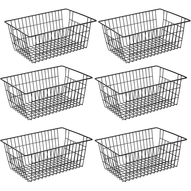 Cestas de alambre para congelador, juego de 6 grandes contenedores de almacenamiento de 15,4" estilo rústico, cestas para refrigerador con asas para gabinetes de cocina, despensa, oficina,