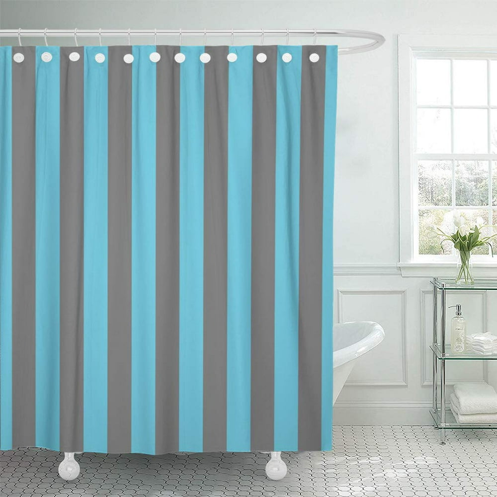 SUTTOM Blue Pattern Aqua and Grey Home Striped Interior Shower Curtain