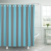 SUTTOM Blue Pattern Aqua and Grey Home Striped Interior Shower Curtain 66x72 inch