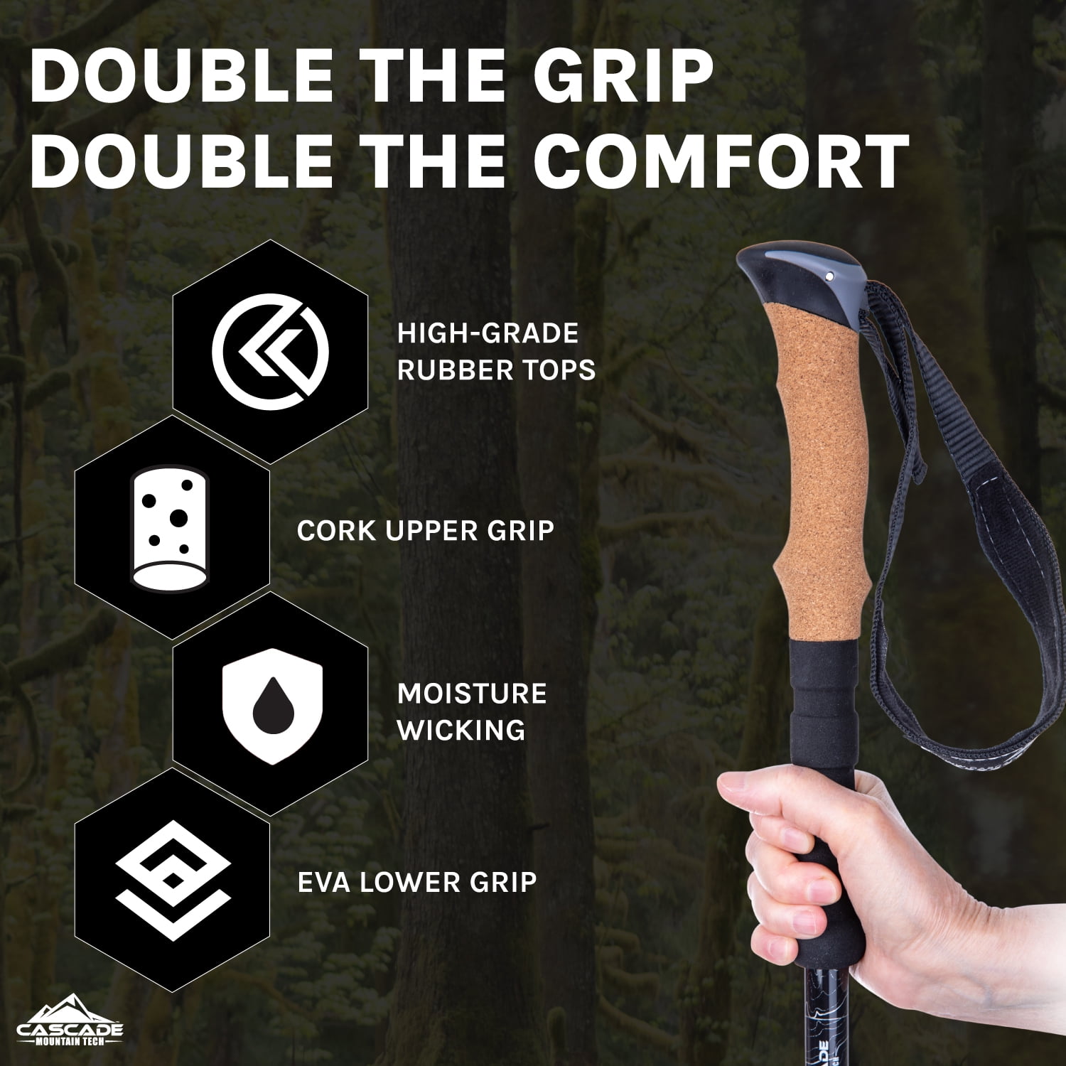 Cascade Mountain Tech Carbon Fiber Quick Lock Cork Grip Trekking Poles - Walking or Hiking Stick