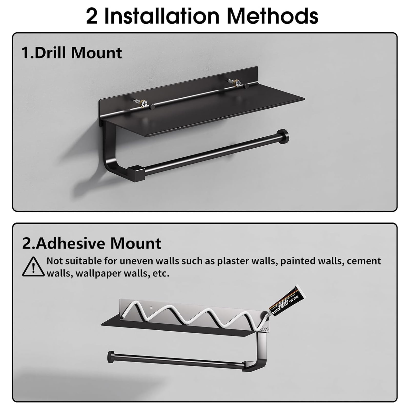 Paper Towel Holder,Paper Towel Holder Wall Mount,Under Cabinet Paper Towel Holder Suitable For Bathrooms/Kitchens, Condiments, Paper Towels, Paper Towel Holder With Shelf