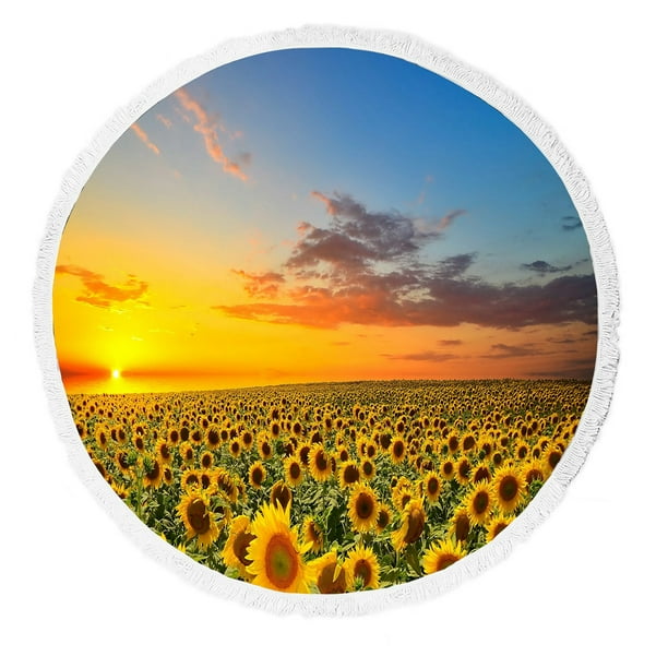 Gckg Beautiful Sunset Scenery Beach Towel Nature Art Sunflower Garden Sunflowers Landscape Beach Towel Beach Blanket With Tassels Beach Throw Towel Yoga Mat Picnic Blanket Walmart Com Walmart Com
