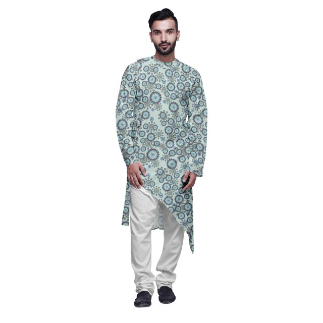 Atasi Kurta Ethnique Imprimé avec Ensemble de Pyjama Churidar Blanc pour Hommes Tenue d'Été