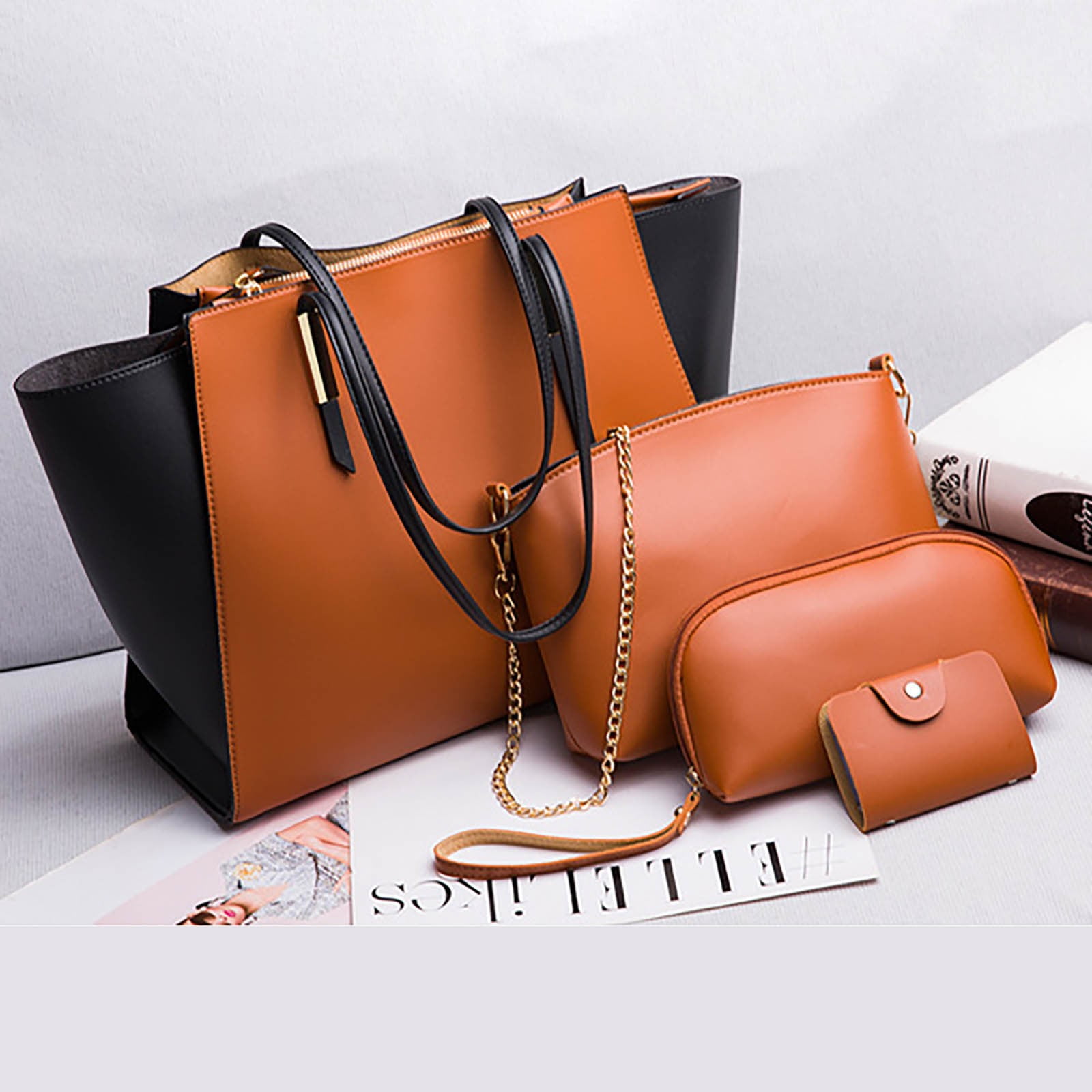 ZTTD Women's Tote Bags Fashion Lady Leather Three Piece Shoulder Bag Wallet Shoulder Bag Portable Crossbody Bag Women's Bag